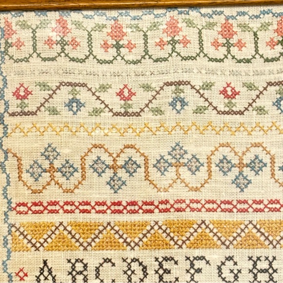 Vintage Framed Cross-stitch Needlepoint Alphabet Sampler Wall Hanging. - Picture 4 of 8